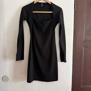 90s Vintage DONNA KARAN SIGNATURE | Black Bodycon Square neck Cocktail Dress 6